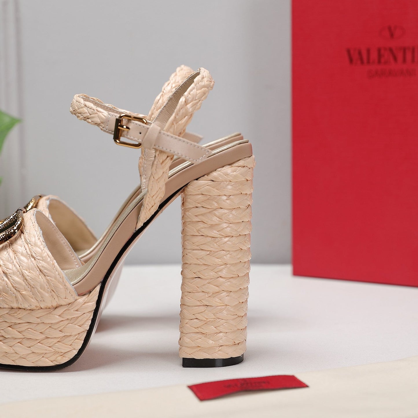 VLTN ESPADRILLE WEDGE SANDALS 25S 130 MM IN BEIGE RAFFIA WITH GOLD HARDWARE - 35