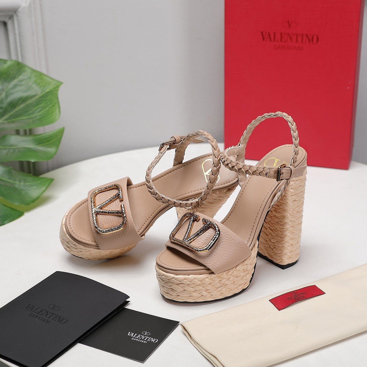 VLTN ESPADRILLE WEDGE SANDALS 25S 130 MM IN BEIGE LAMBSKIN WITH GOLD HARDWARE - 35