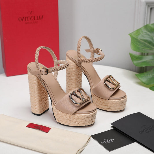 VLTN ESPADRILLE WEDGE SANDALS 25S 130 MM IN BEIGE LAMBSKIN WITH GOLD HARDWARE - 35