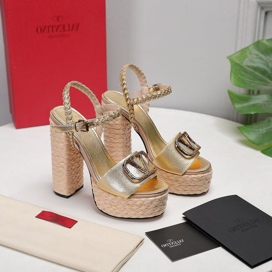 VLTN ESPADRILLE WEDGE SANDALS 25S 130 MM IN GOLD LAMBSKIN WITH GOLD HARDWARE - 35