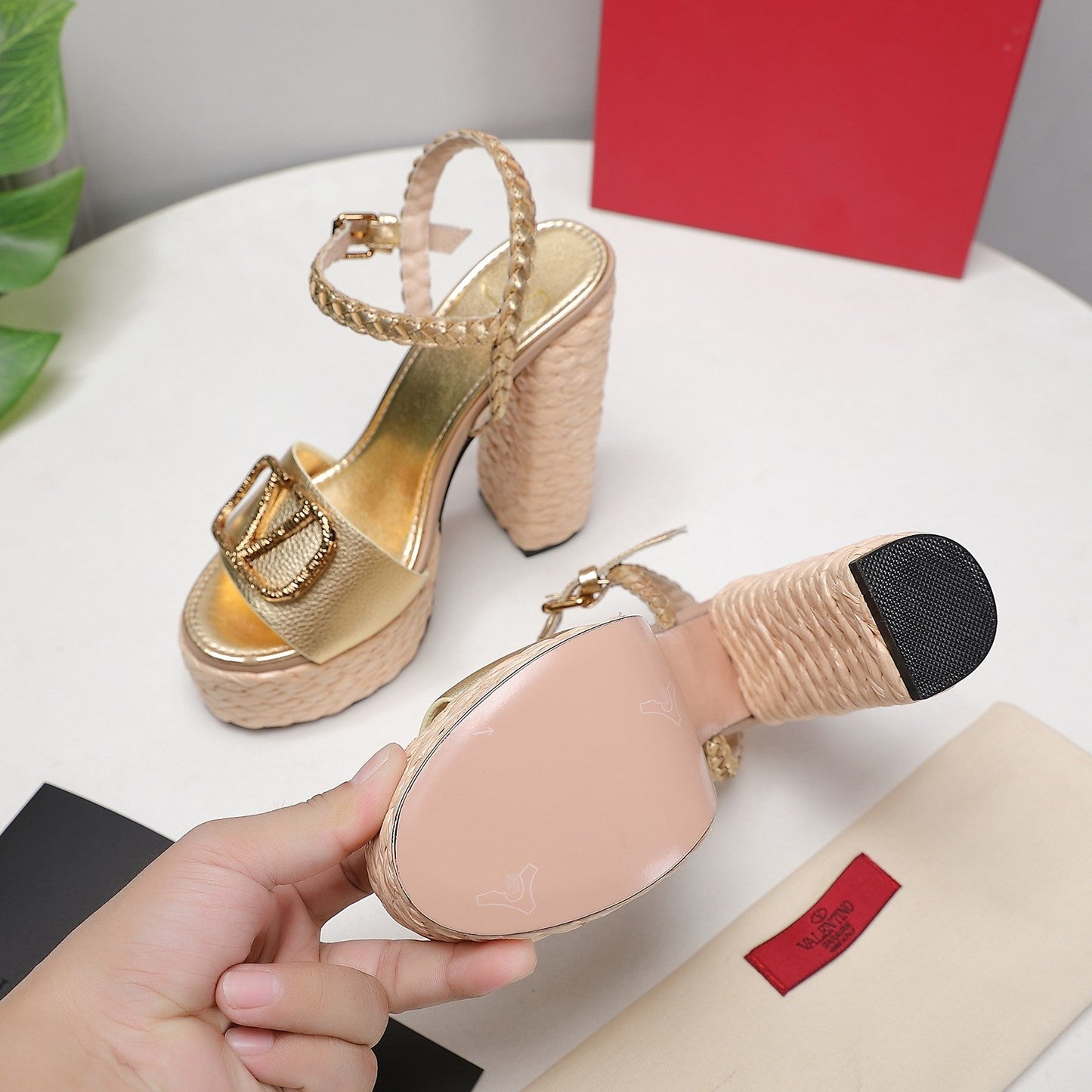VLTN ESPADRILLE WEDGE SANDALS 25S 130 MM IN GOLD LAMBSKIN WITH GOLD HARDWARE - 35