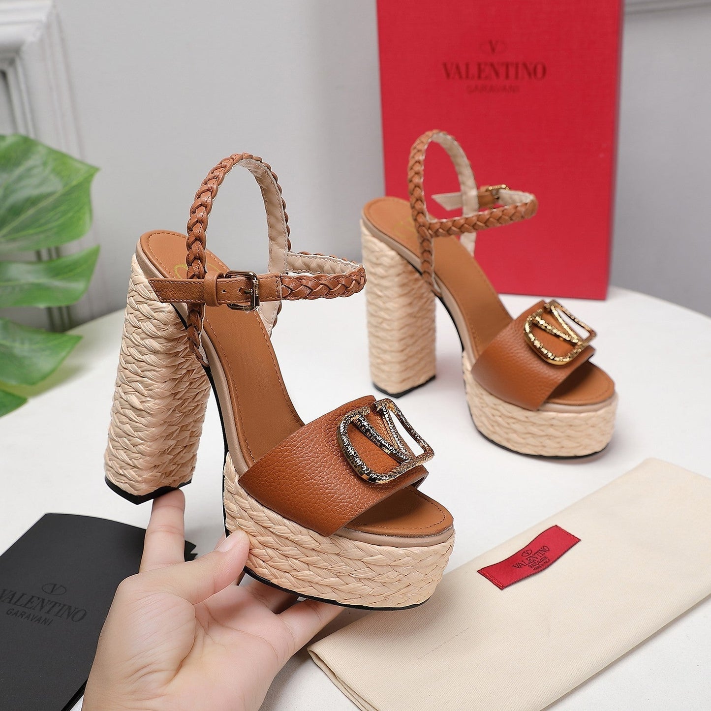 VLTN ESPADRILLE WEDGE SANDALS 25S 130 MM IN BROWN LAMBSKIN WITH GOLD HARDWARE - 35