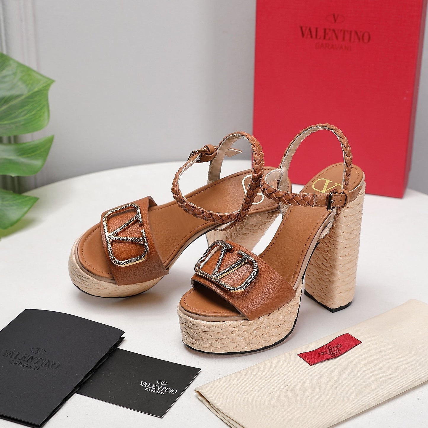 VLTN ESPADRILLE WEDGE SANDALS 25S 130 MM IN BROWN LAMBSKIN WITH GOLD HARDWARE - 35