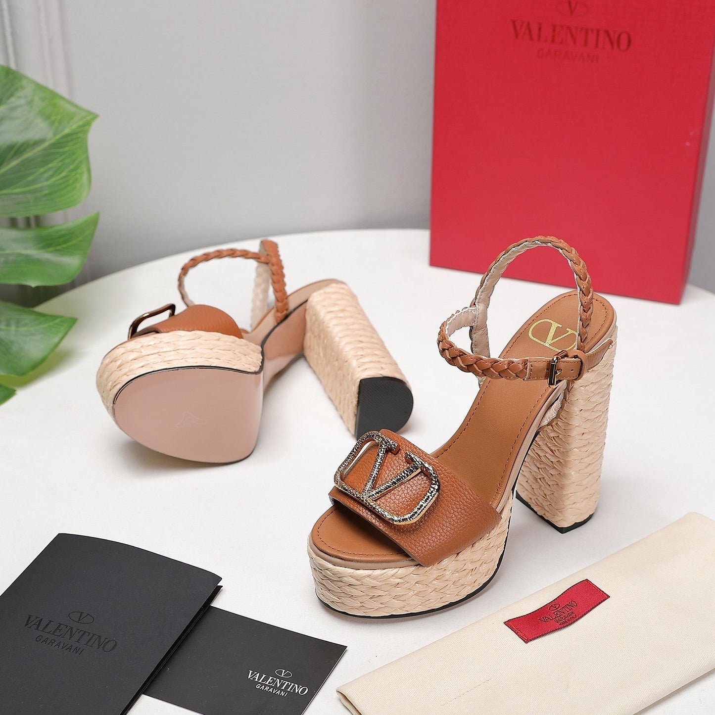 VLTN ESPADRILLE WEDGE SANDALS 25S 130 MM IN BROWN LAMBSKIN WITH GOLD HARDWARE - 35