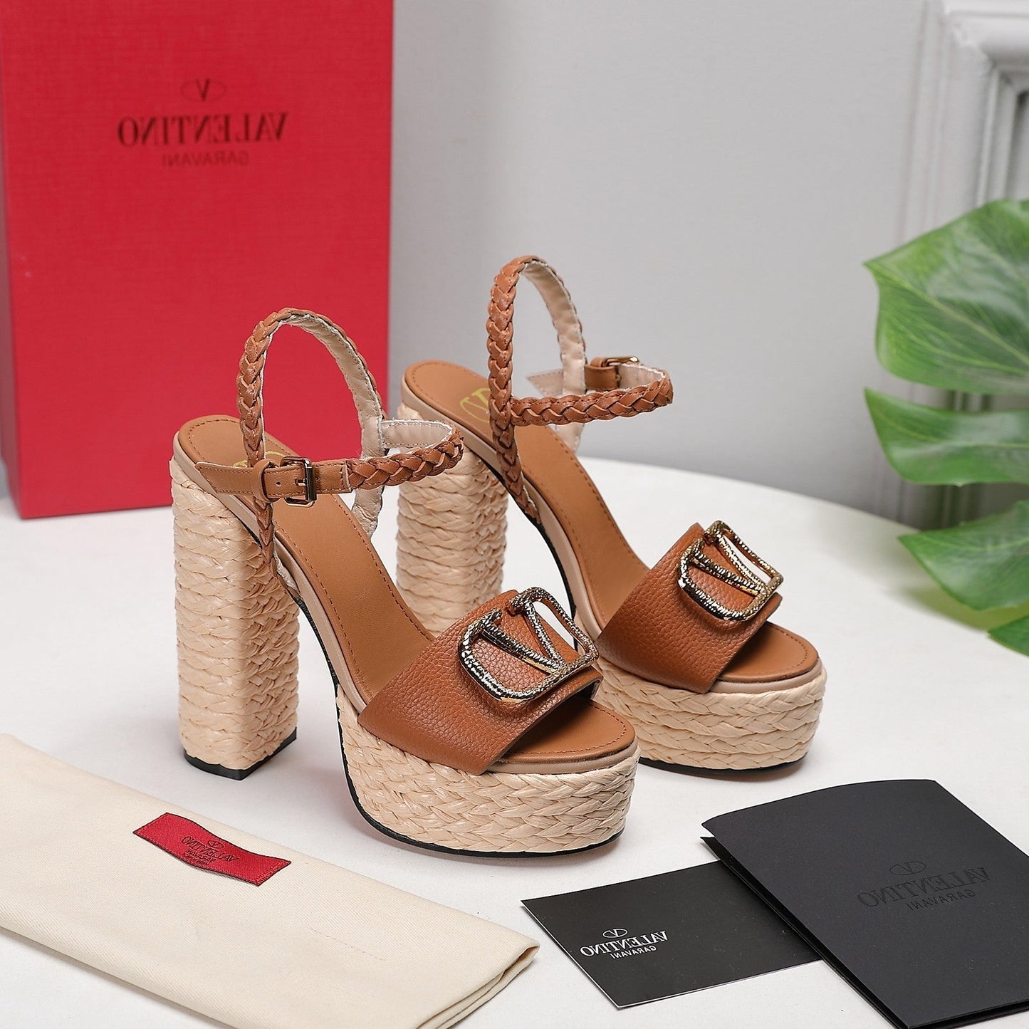 VLTN ESPADRILLE WEDGE SANDALS 25S 130 MM IN BROWN LAMBSKIN WITH GOLD HARDWARE - 35