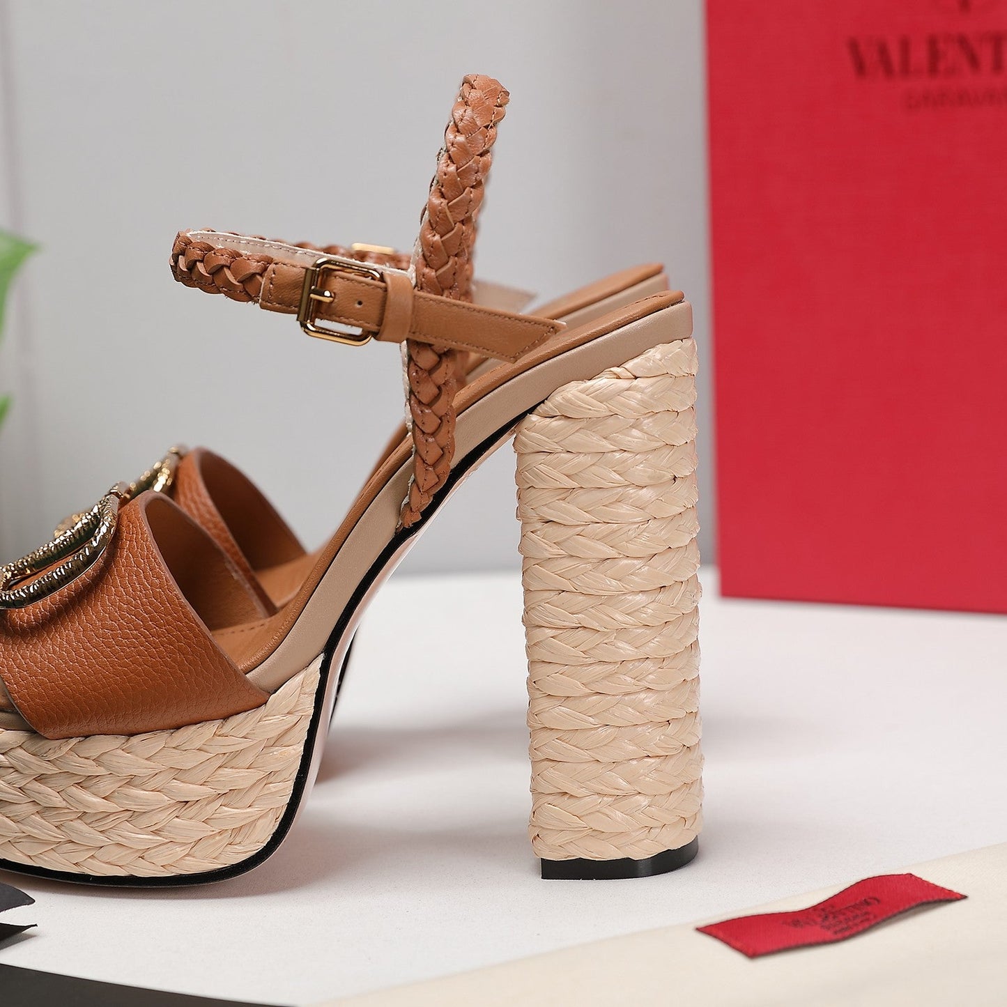 VLTN ESPADRILLE WEDGE SANDALS 25S 130 MM IN BROWN LAMBSKIN WITH GOLD HARDWARE - 35