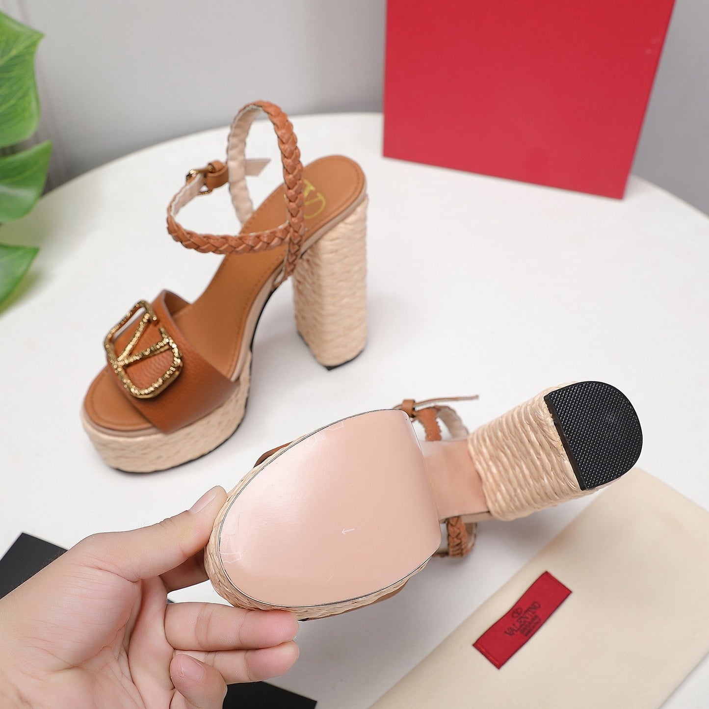 VLTN ESPADRILLE WEDGE SANDALS 25S 130 MM IN BROWN LAMBSKIN WITH GOLD HARDWARE - 35