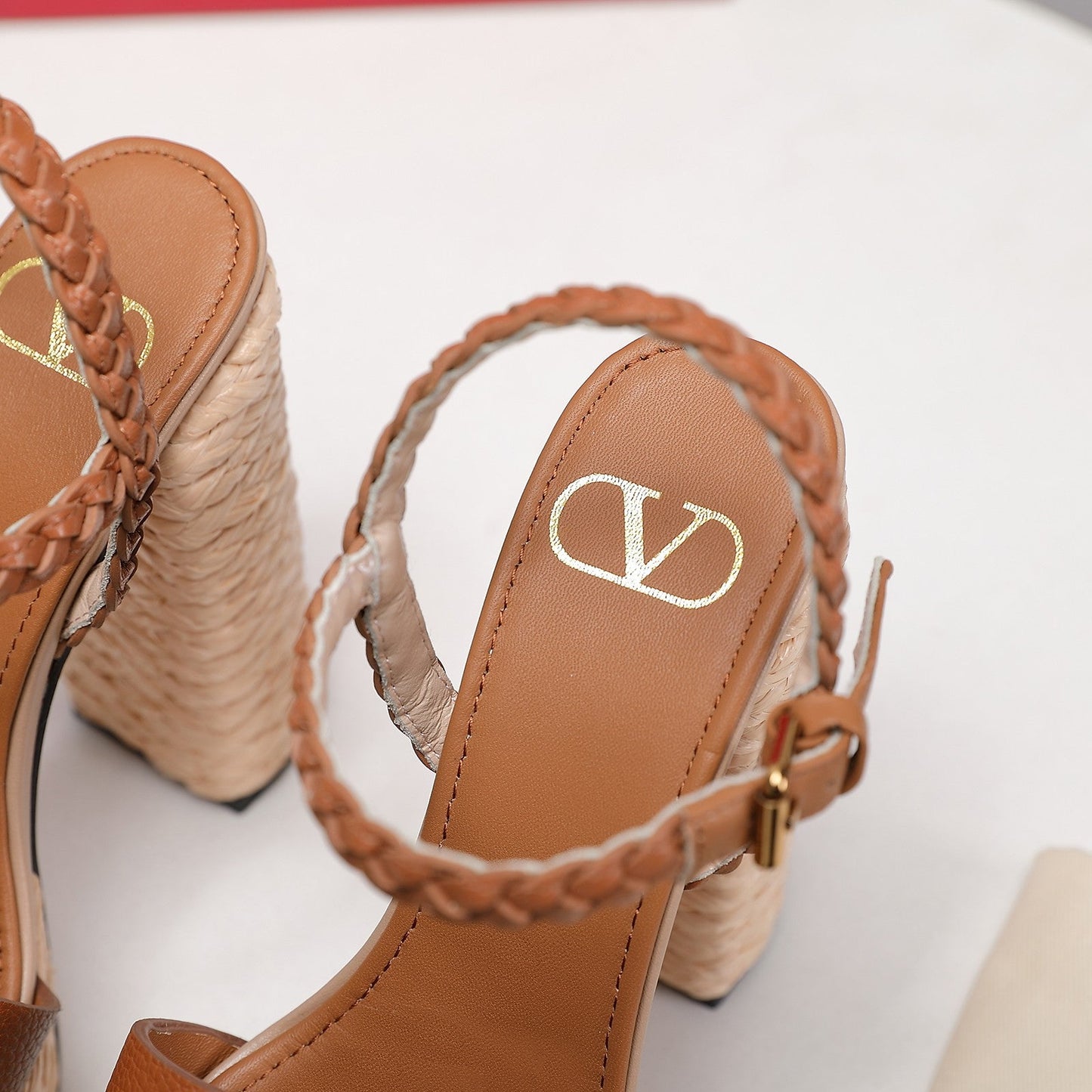 VLTN ESPADRILLE WEDGE SANDALS 25S 130 MM IN BROWN LAMBSKIN WITH GOLD HARDWARE - 35