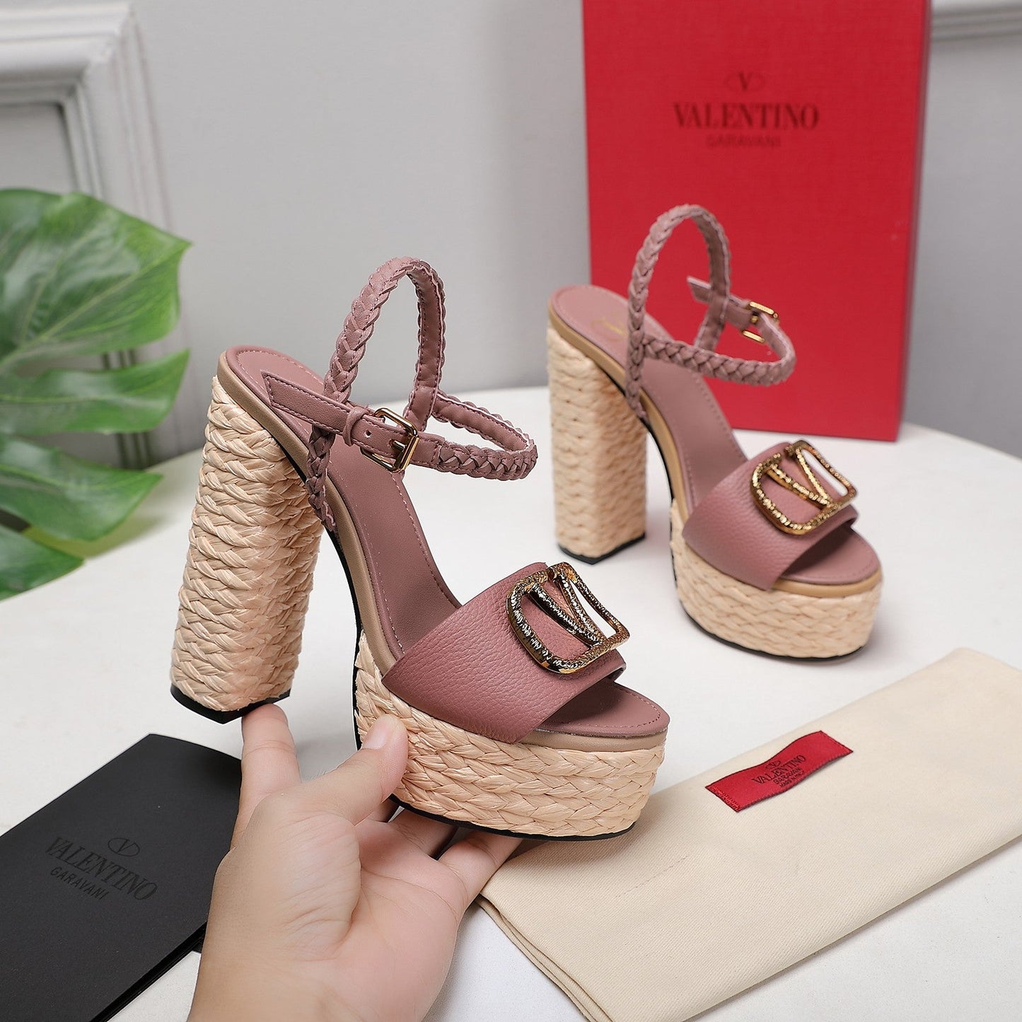 VLTN ESPADRILLE WEDGE SANDALS 25S 130 MM IN MUTED CLAY PINK LAMBSKIN WITH GOLD HARDWARE - 35