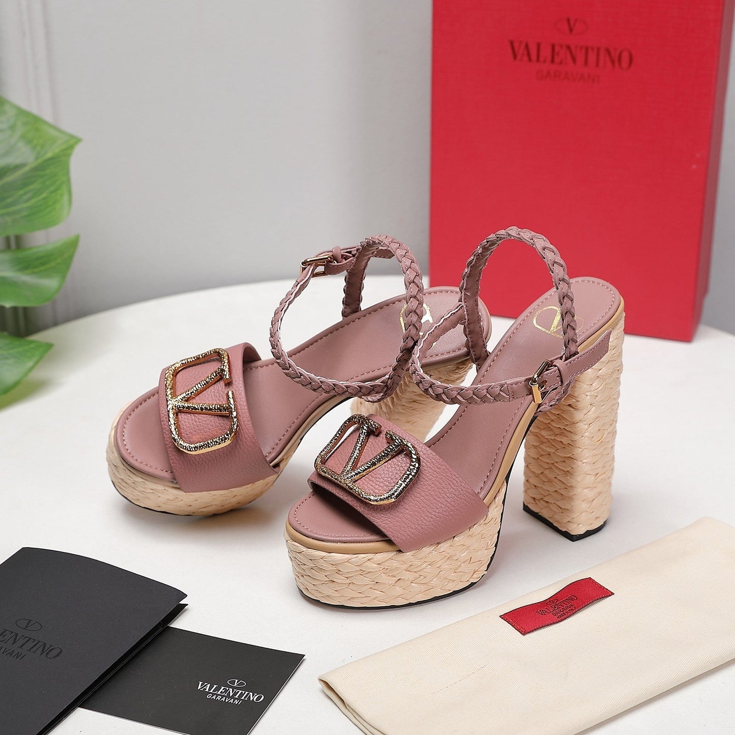 VLTN ESPADRILLE WEDGE SANDALS 25S 130 MM IN MUTED CLAY PINK LAMBSKIN WITH GOLD HARDWARE - 35