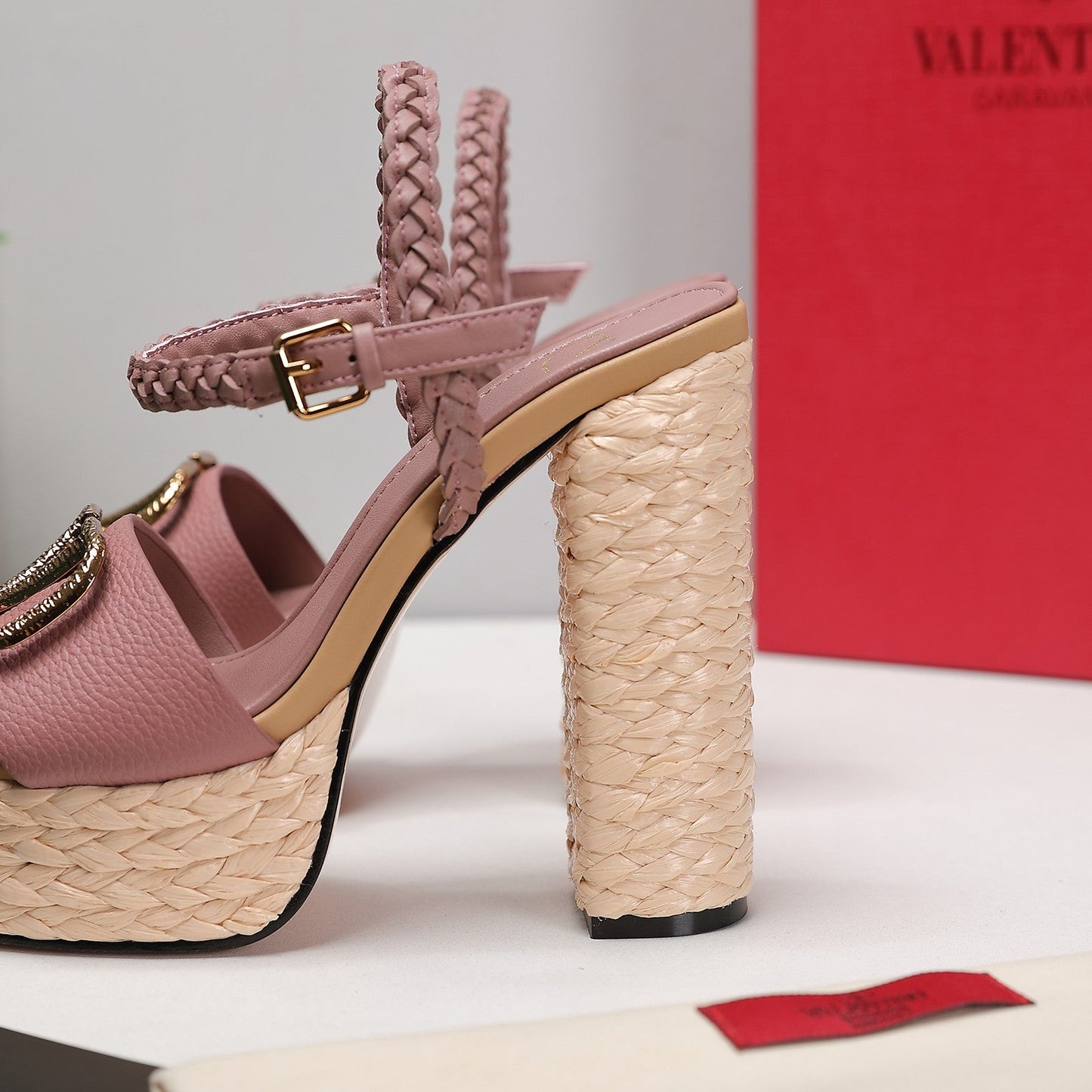 VLTN ESPADRILLE WEDGE SANDALS 25S 130 MM IN MUTED CLAY PINK LAMBSKIN WITH GOLD HARDWARE - 35