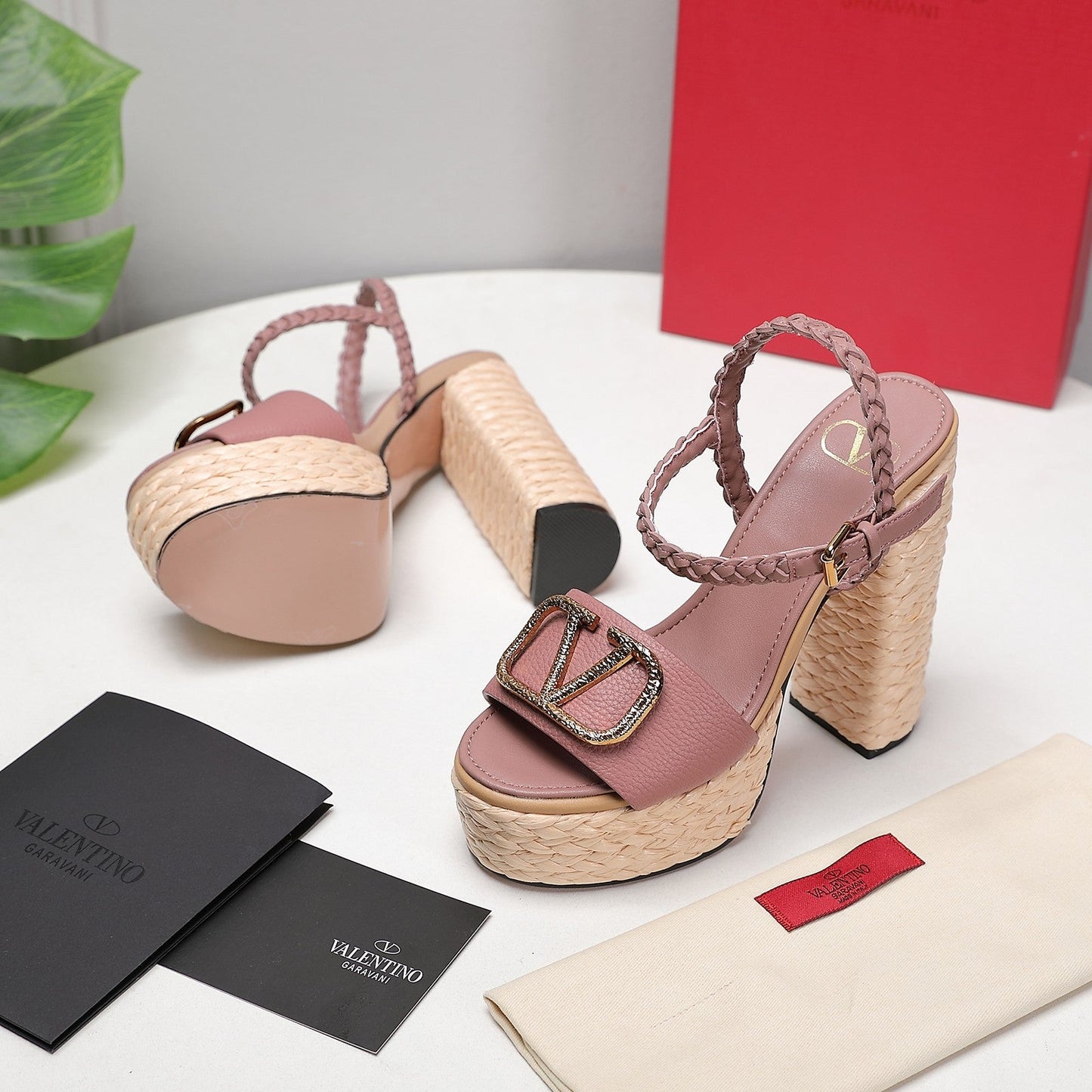 VLTN ESPADRILLE WEDGE SANDALS 25S 130 MM IN MUTED CLAY PINK LAMBSKIN WITH GOLD HARDWARE - 35