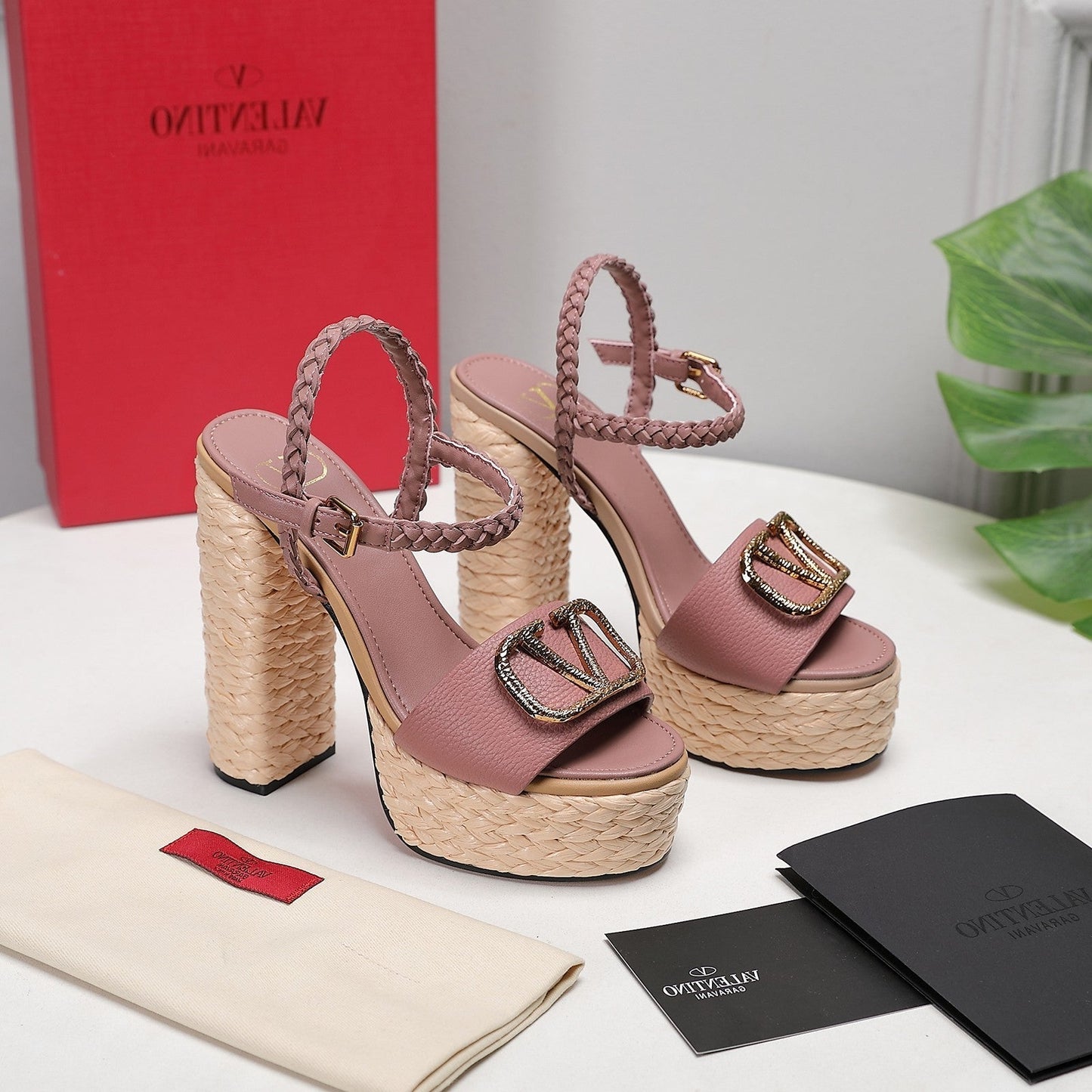 VLTN ESPADRILLE WEDGE SANDALS 25S 130 MM IN MUTED CLAY PINK LAMBSKIN WITH GOLD HARDWARE - 35