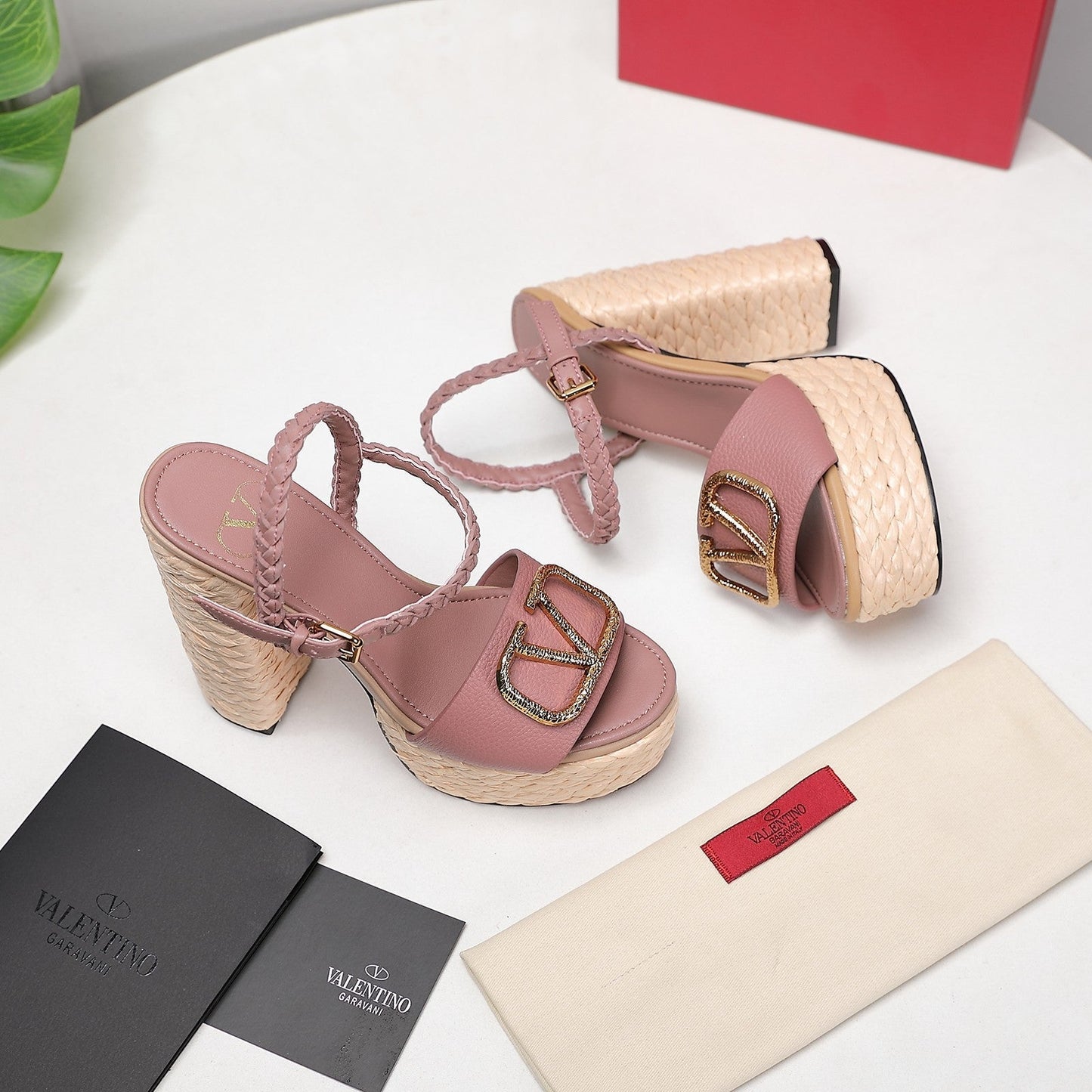 VLTN ESPADRILLE WEDGE SANDALS 25S 130 MM IN MUTED CLAY PINK LAMBSKIN WITH GOLD HARDWARE - 35