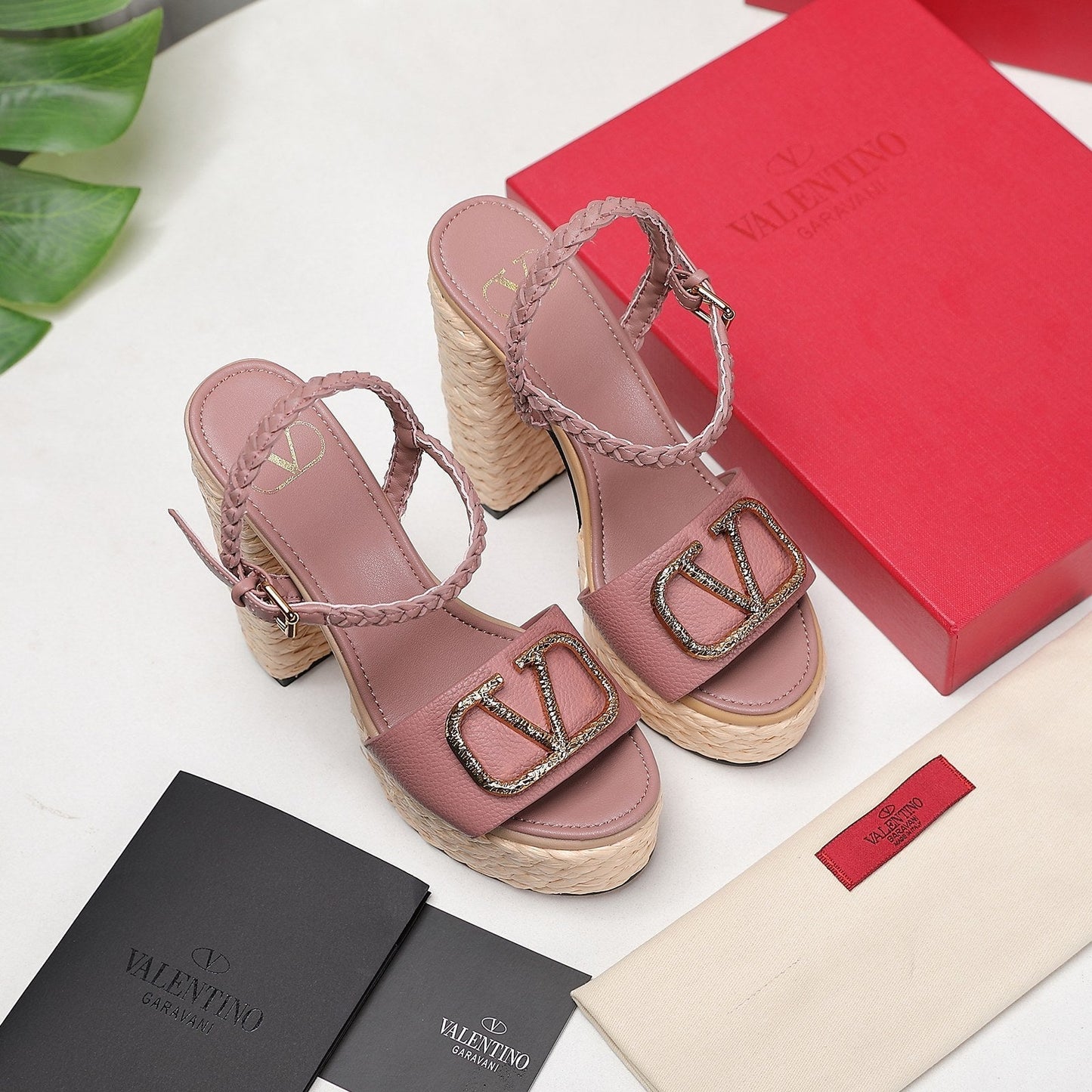 VLTN ESPADRILLE WEDGE SANDALS 25S 130 MM IN MUTED CLAY PINK LAMBSKIN WITH GOLD HARDWARE - 35
