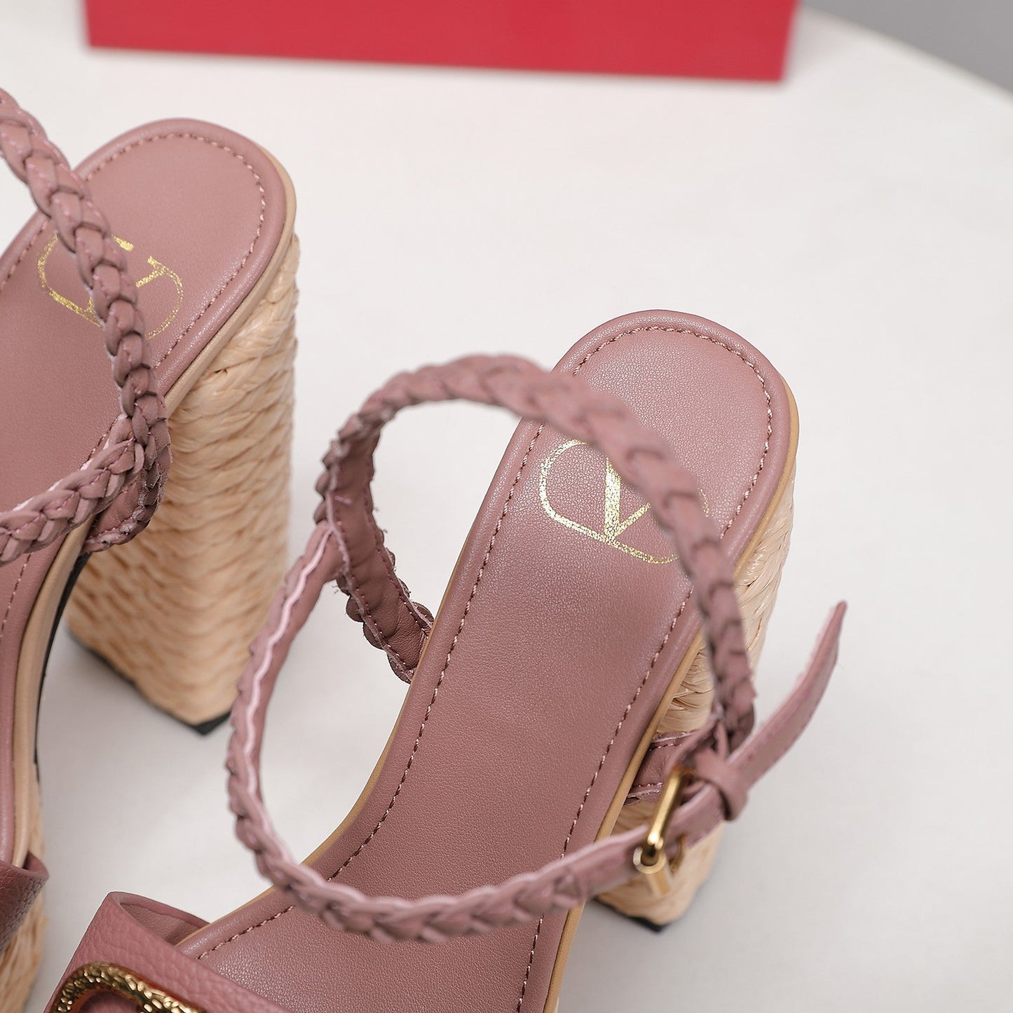 VLTN ESPADRILLE WEDGE SANDALS 25S 130 MM IN MUTED CLAY PINK LAMBSKIN WITH GOLD HARDWARE - 35