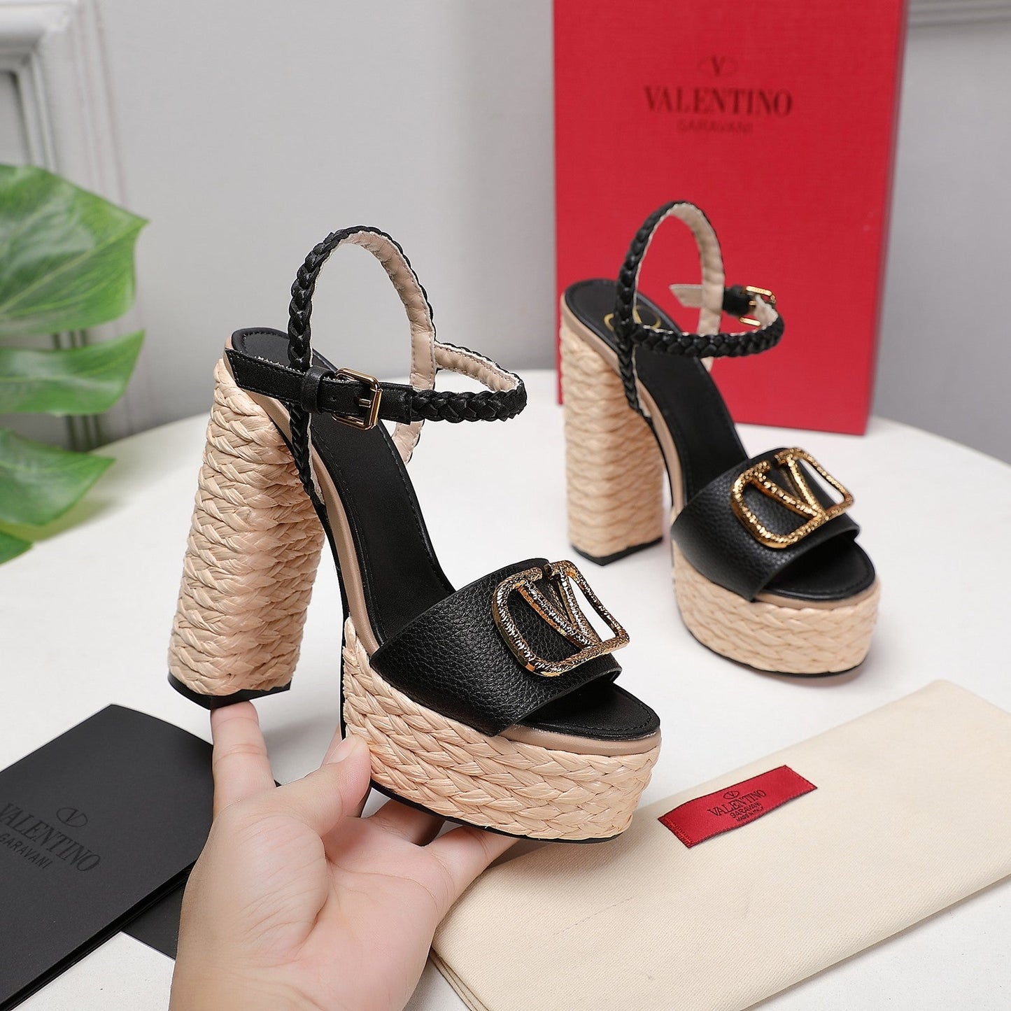 VLTN ESPADRILLE WEDGE SANDALS 25S 130 MM IN BLACK LAMBSKIN WITH GOLD HARDWARE - 35
