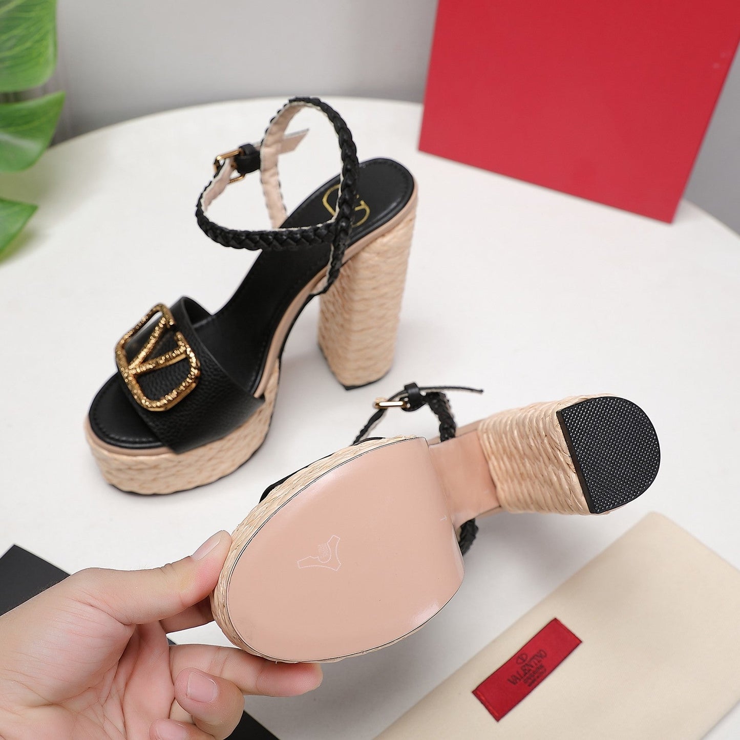 VLTN ESPADRILLE WEDGE SANDALS 25S 130 MM IN BLACK LAMBSKIN WITH GOLD HARDWARE - 35
