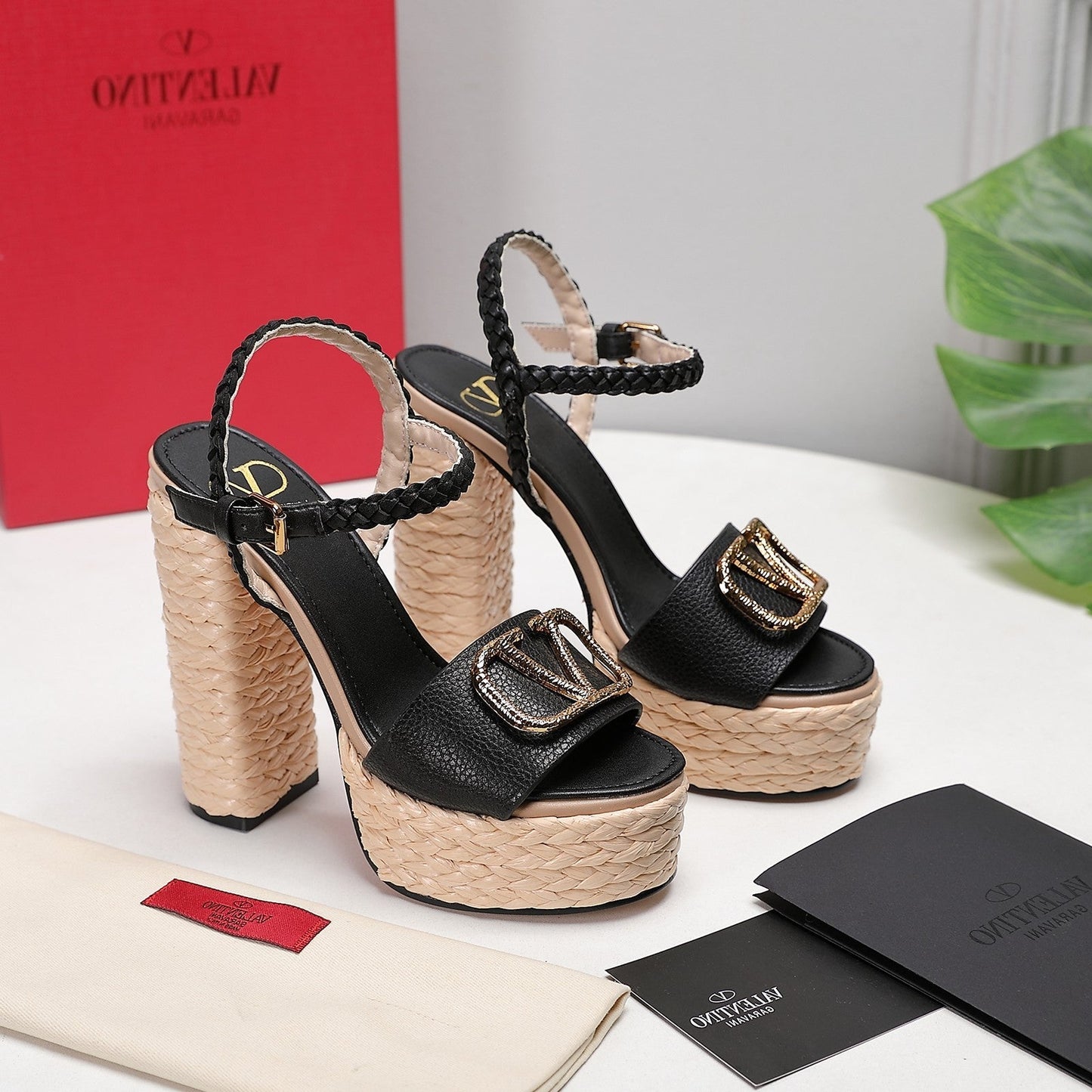 VLTN ESPADRILLE WEDGE SANDALS 25S 130 MM IN BLACK LAMBSKIN WITH GOLD HARDWARE - 35