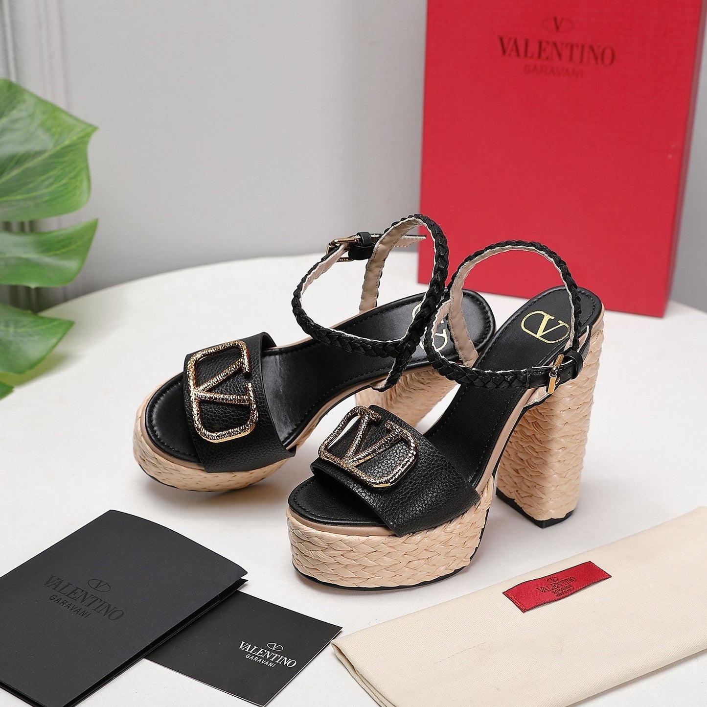VLTN ESPADRILLE WEDGE SANDALS 25S 130 MM IN BLACK LAMBSKIN WITH GOLD HARDWARE - 35