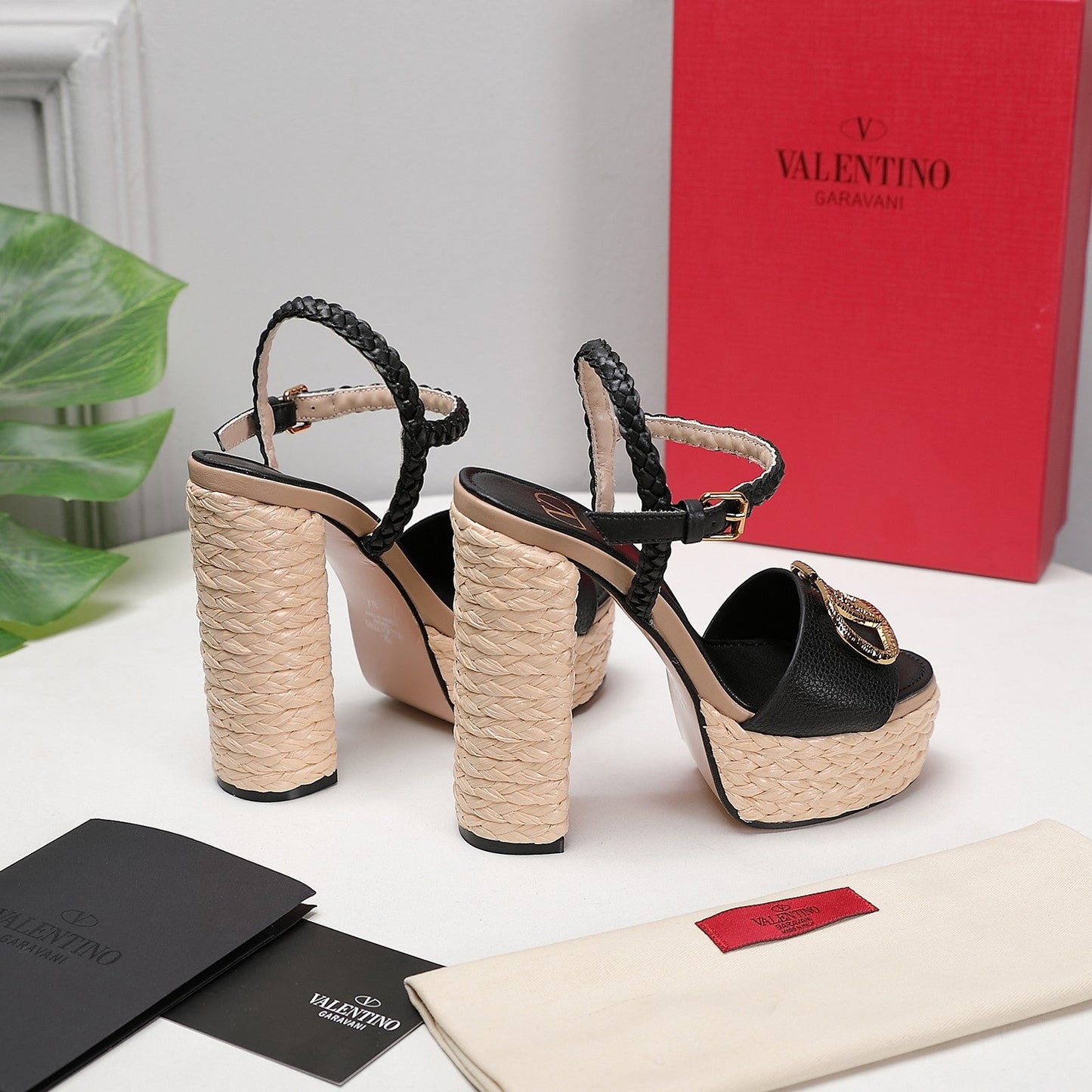 VLTN ESPADRILLE WEDGE SANDALS 25S 130 MM IN BLACK LAMBSKIN WITH GOLD HARDWARE - 35