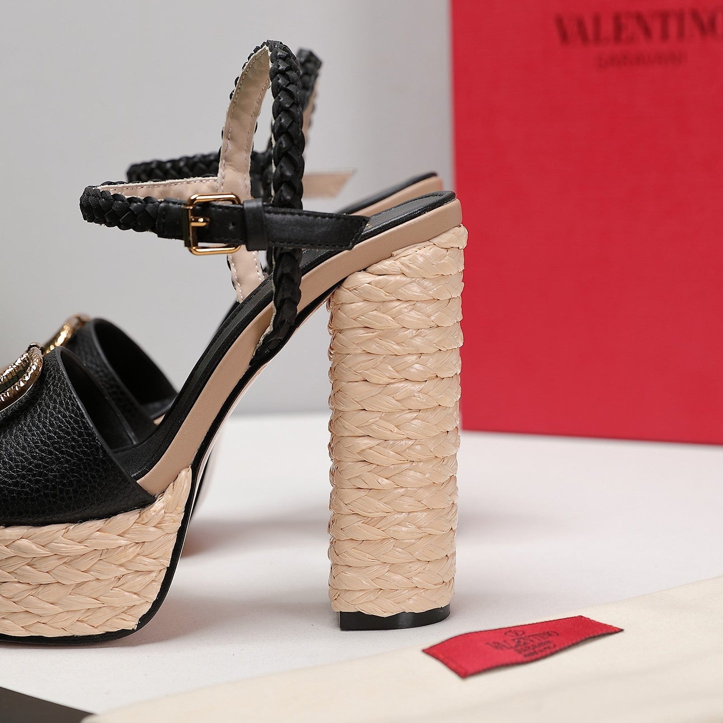 VLTN ESPADRILLE WEDGE SANDALS 25S 130 MM IN BLACK LAMBSKIN WITH GOLD HARDWARE - 35