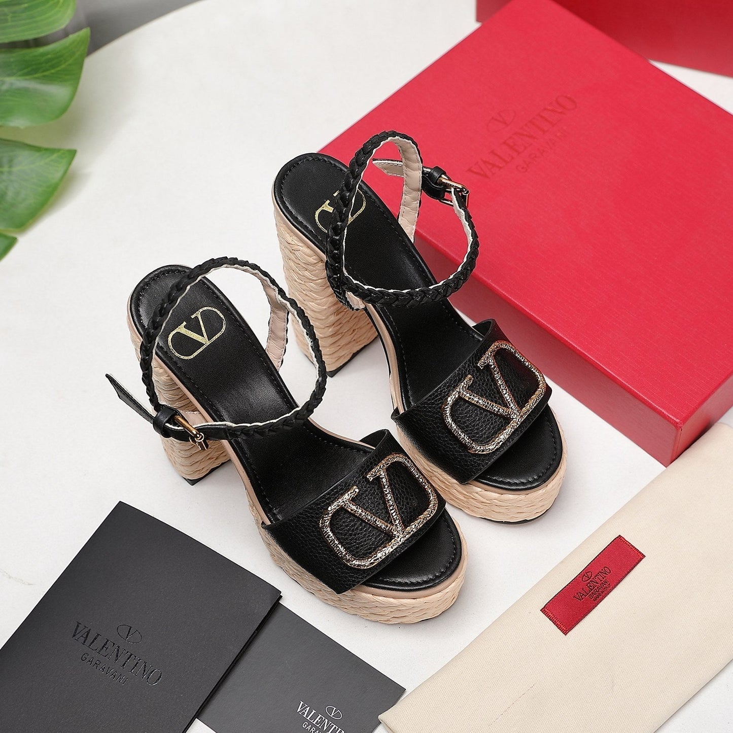 VLTN ESPADRILLE WEDGE SANDALS 25S 130 MM IN BLACK LAMBSKIN WITH GOLD HARDWARE - 35