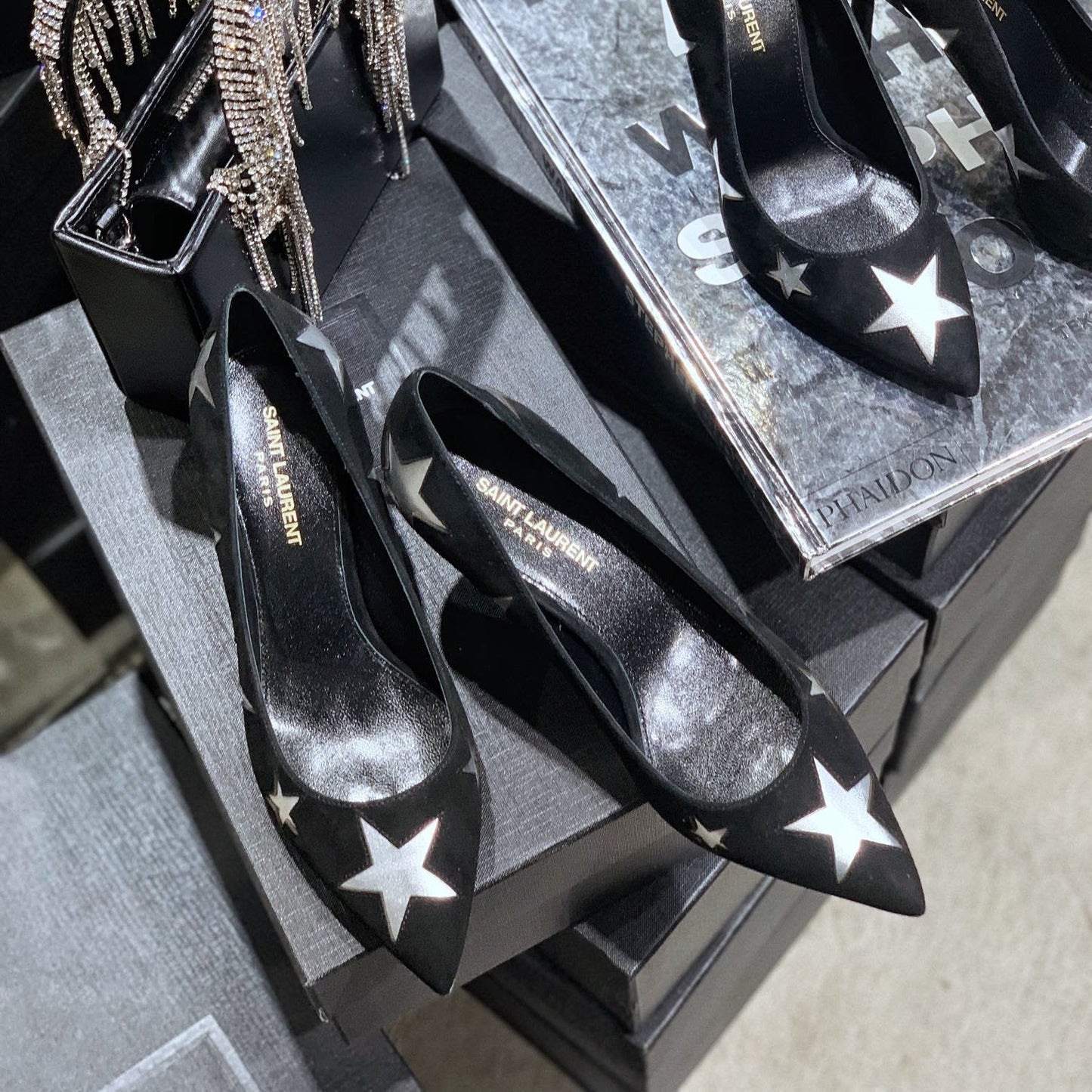 SL CHARLOTTE SILVER STAR PUMPS BLACK SUEDE - 34 / 6.5 CM