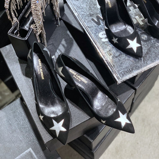 SL CHARLOTTE SILVER STAR PUMPS BLACK SUEDE - 34 / 6.5 CM