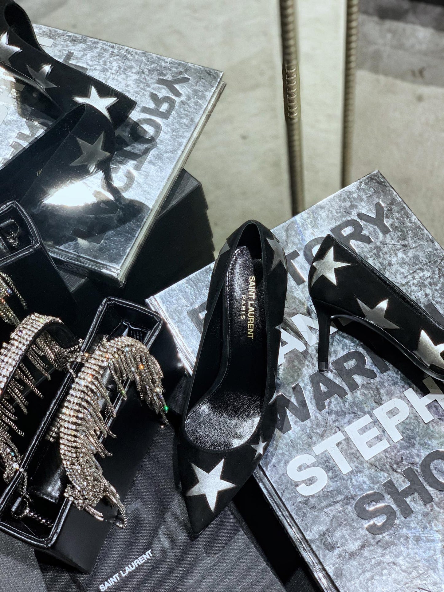 SL CHARLOTTE SILVER STAR PUMPS BLACK SUEDE - 34 / 6.5 CM