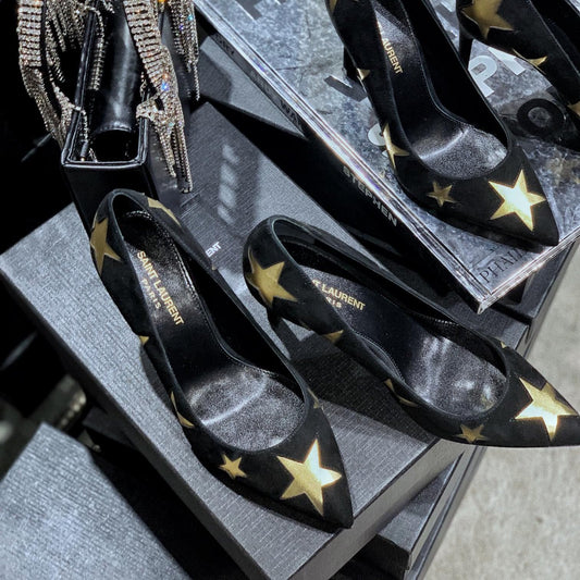 SL CHARLOTTE GOLD STAR PUMPS BLACK SUEDE - 34 / 6.5 CM