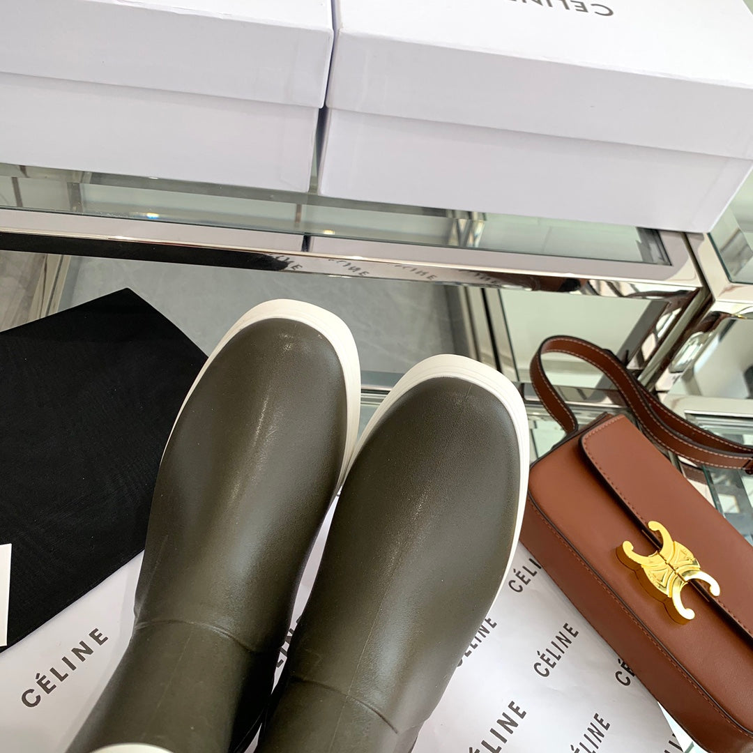 RAIN BOOTS IN KHAKI GREEN MIX WHITE RUBBER - 35