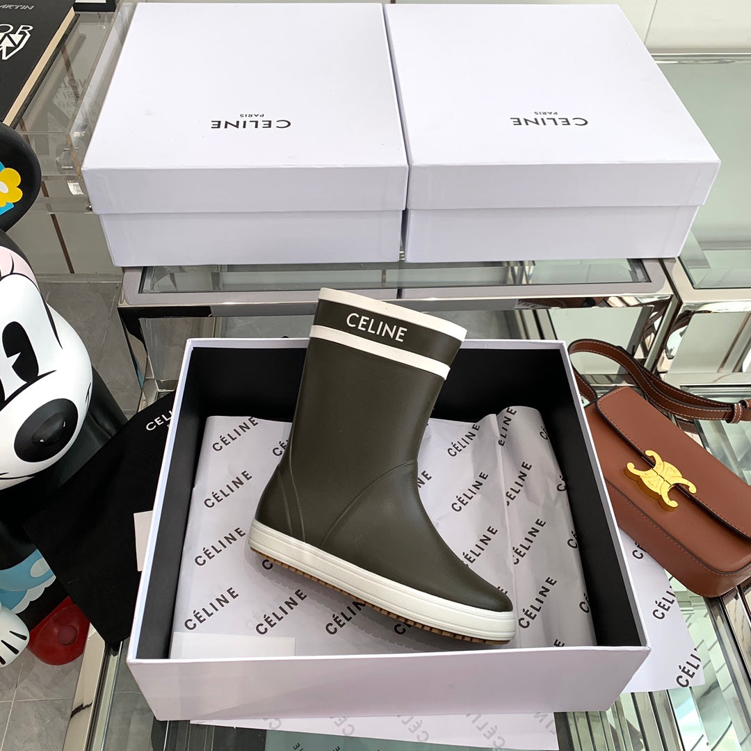 RAIN BOOTS IN KHAKI GREEN MIX WHITE RUBBER - 35