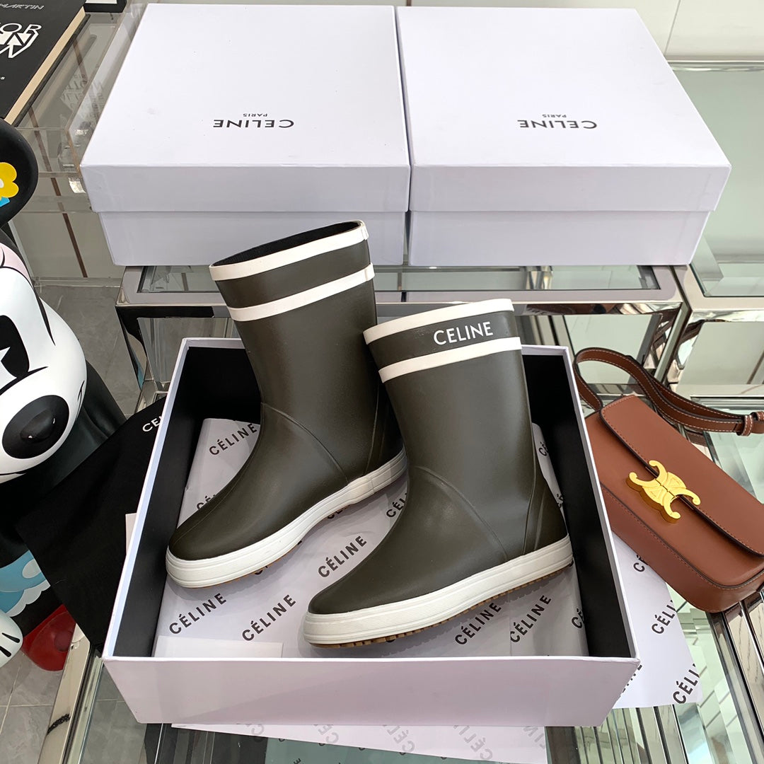 RAIN BOOTS IN KHAKI GREEN MIX WHITE RUBBER - 35