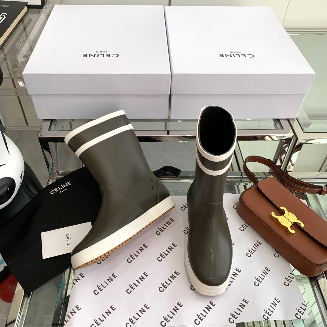 RAIN BOOTS IN KHAKI GREEN MIX WHITE RUBBER - 35