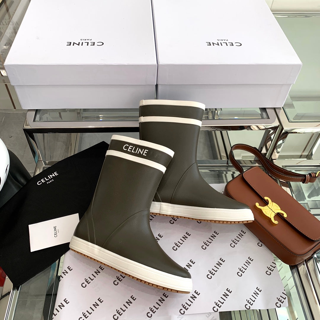 RAIN BOOTS IN KHAKI GREEN MIX WHITE RUBBER - 35