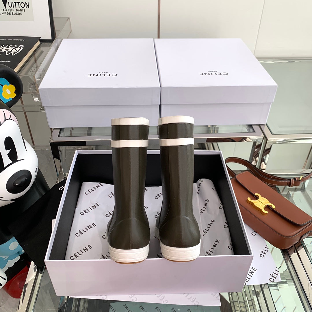 RAIN BOOTS IN KHAKI GREEN MIX WHITE RUBBER - 35