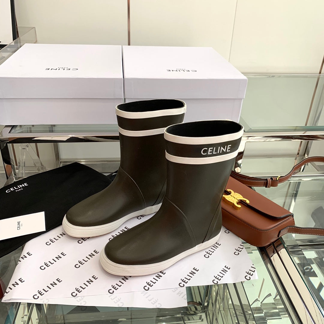 RAIN BOOTS IN KHAKI GREEN MIX WHITE RUBBER - 35