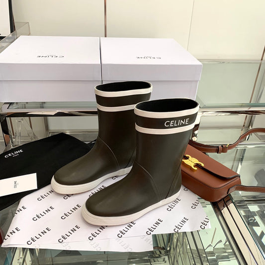 RAIN BOOTS IN KHAKI GREEN MIX WHITE RUBBER - 35