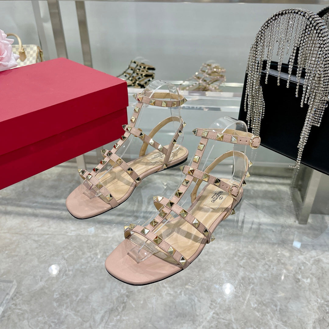 ROCKSTUD SANDAL WITH STRAPS IN LIGHT PINK CALFSKIN - 35