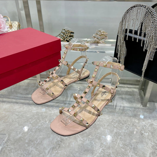 Босоніжки ROCKSTUD зі шлейками зі світло-рожевої телячої шкіри – 35
