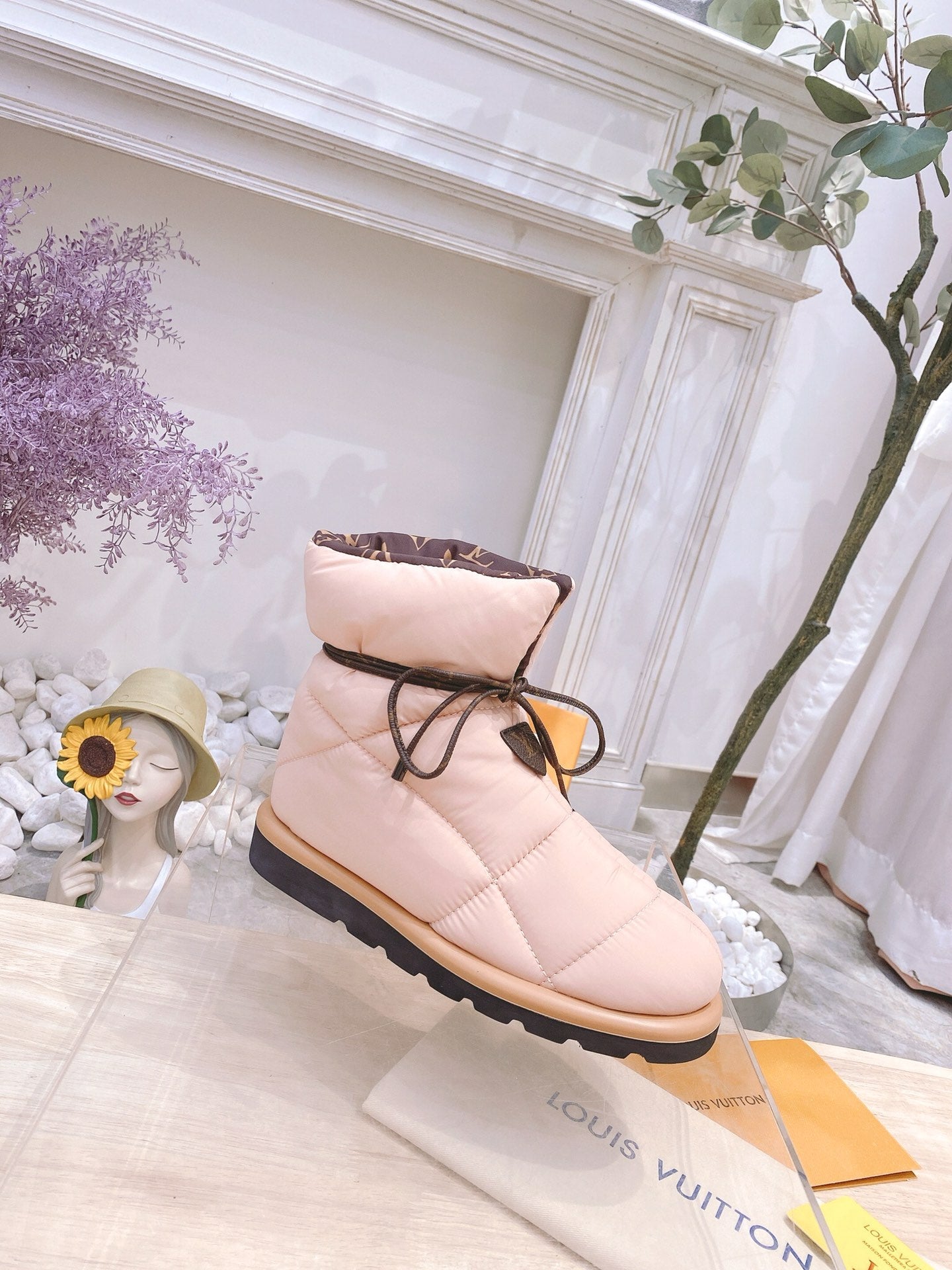 PILLOW COMFORT ANKLE BOOTS IN LIGHT PINK NYLON - 35