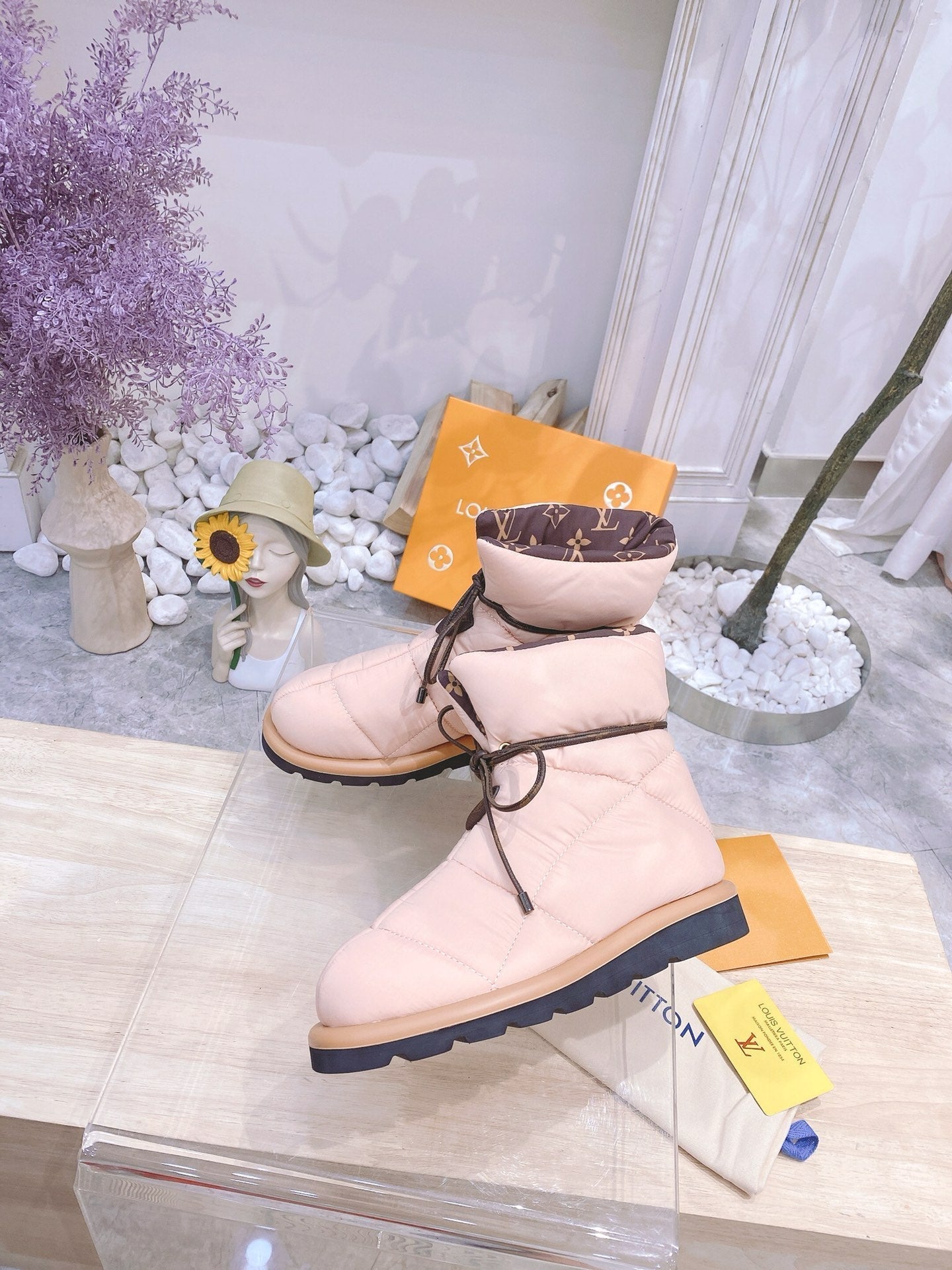 PILLOW COMFORT ANKLE BOOTS IN LIGHT PINK NYLON - 35