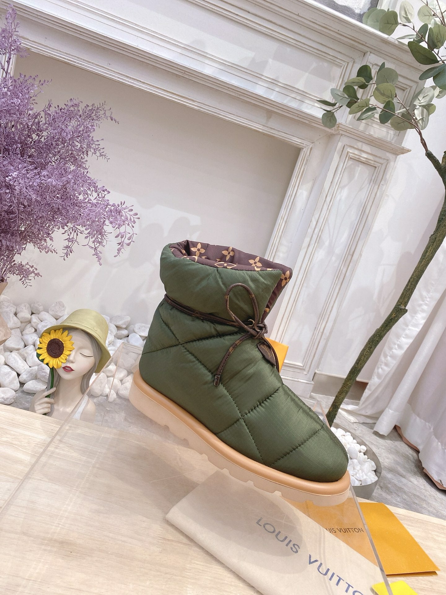 PILLOW COMFORT ANKLE BOOTS IN ARMY GREEN NYLON - 35