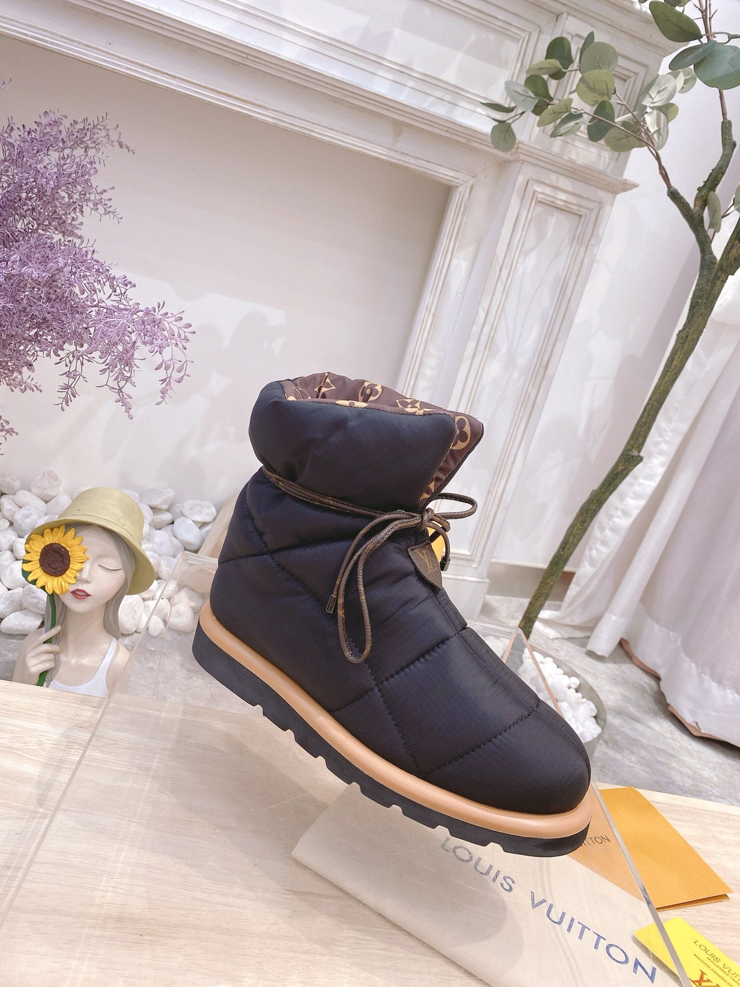 PILLOW COMFORT ANKLE BOOTS IN BLACK NYLON - 35