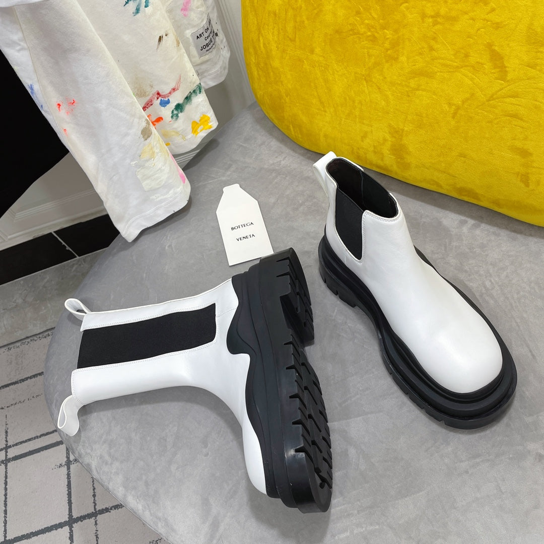 TIRE CHELSEA BOOT IN WHITE MIX BLACK CALFSKIN - 35 / Ankle Boots