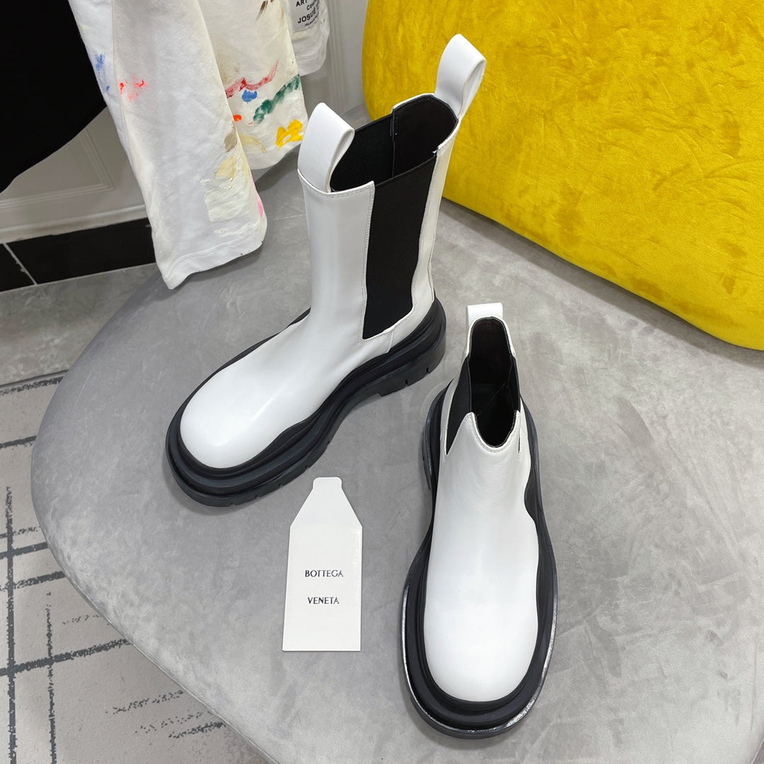 TIRE CHELSEA BOOT IN WHITE MIX BLACK CALFSKIN - 35 / Ankle Boots