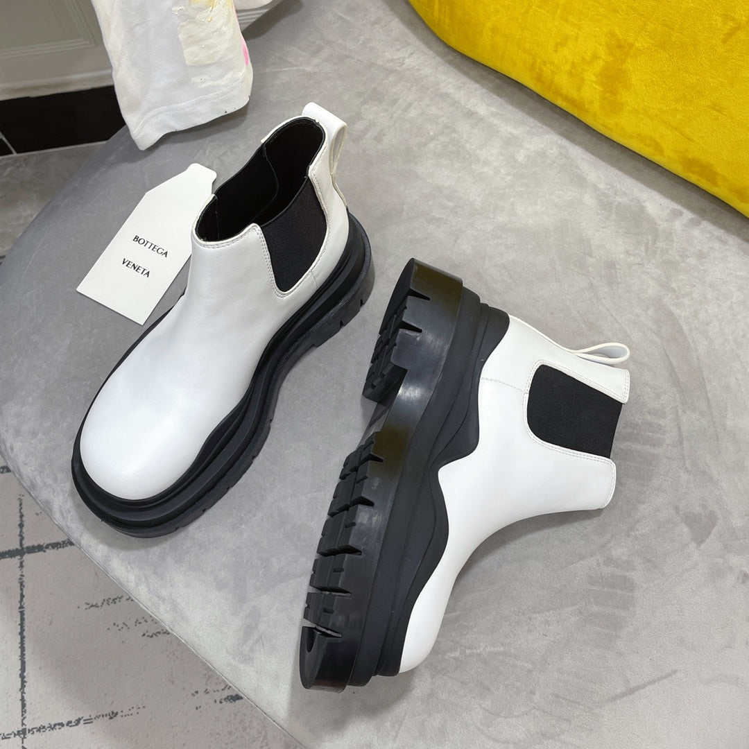 TIRE CHELSEA BOOT IN WHITE MIX BLACK CALFSKIN - 35 / Ankle Boots