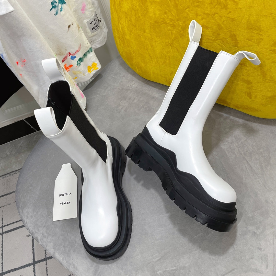 TIRE CHELSEA BOOT IN WHITE MIX BLACK CALFSKIN - 35 / Ankle Boots