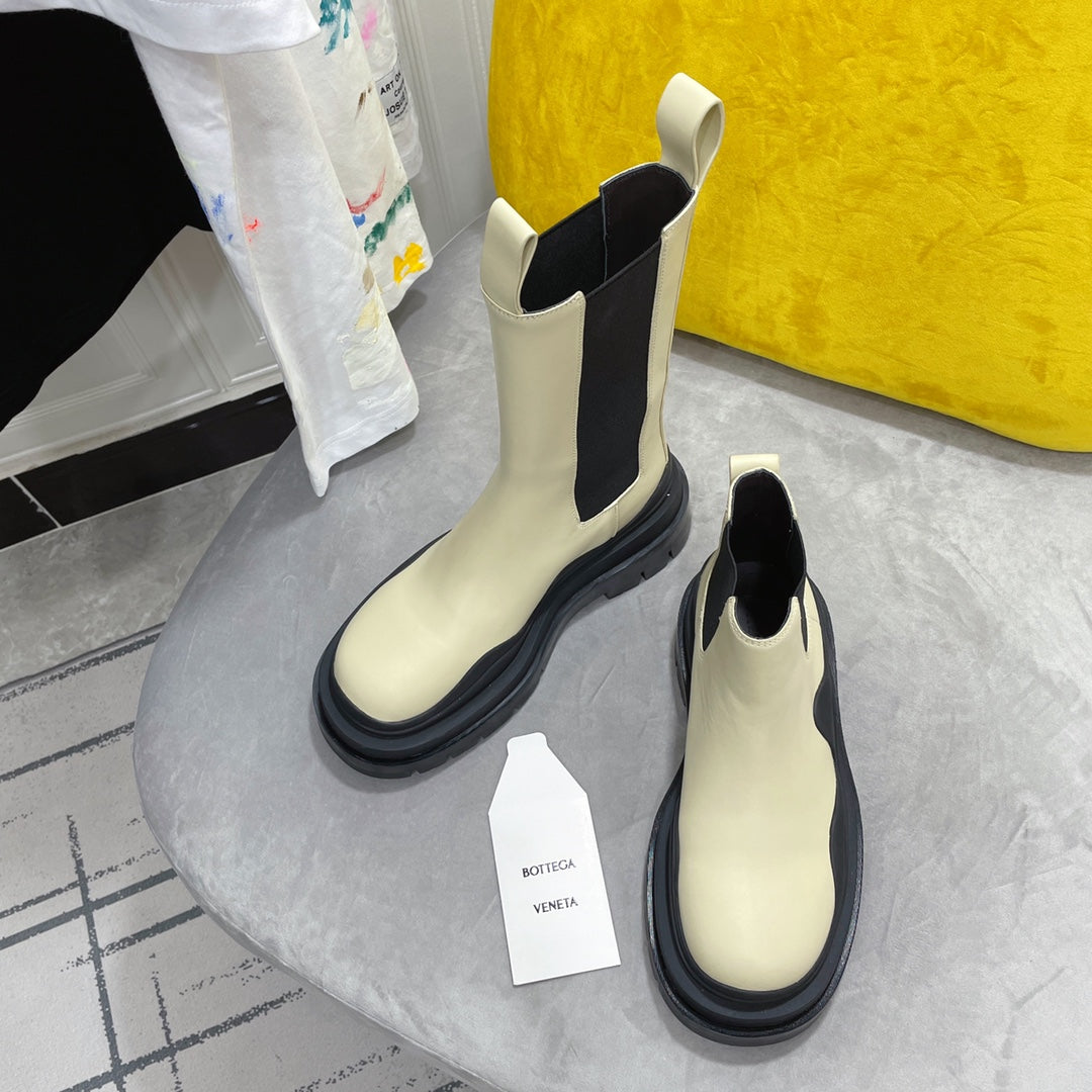 TIRE CHELSEA BOOT IN BLACK MIX BISQUE BEIGE CALFSKIN - 35 / Ankle Boots